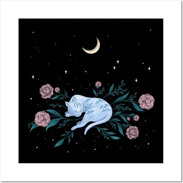 Cat Dreaming of Moon Wall Art by Episodic Drawing